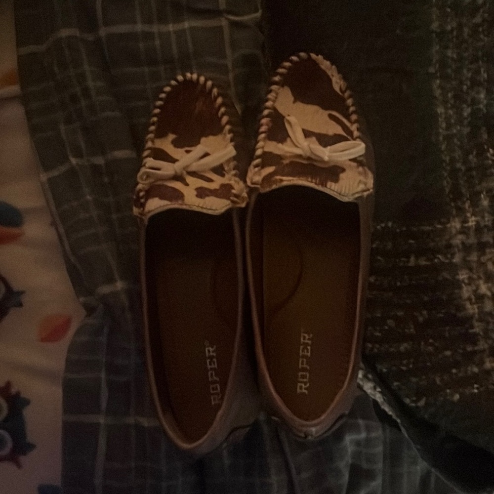Brown new moccasins. Cow hide